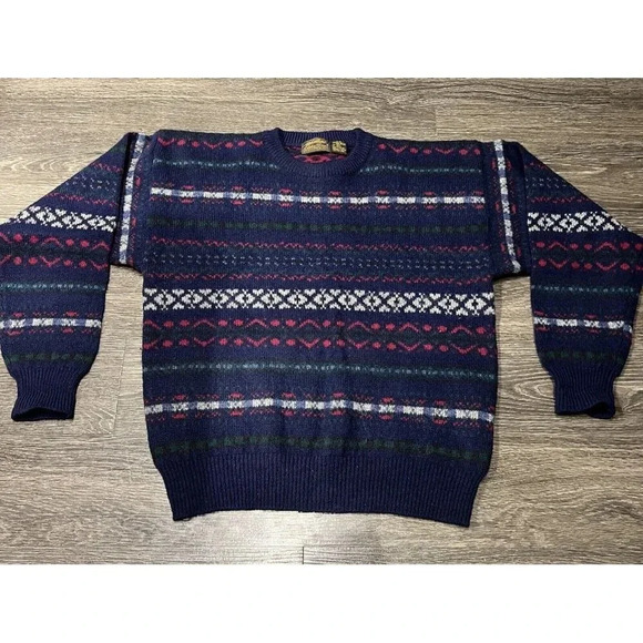 Vintage Eddie Bauer Men's Wool Shetland All Over Print Wool Sweater Size Medium - Picture 1 of 7